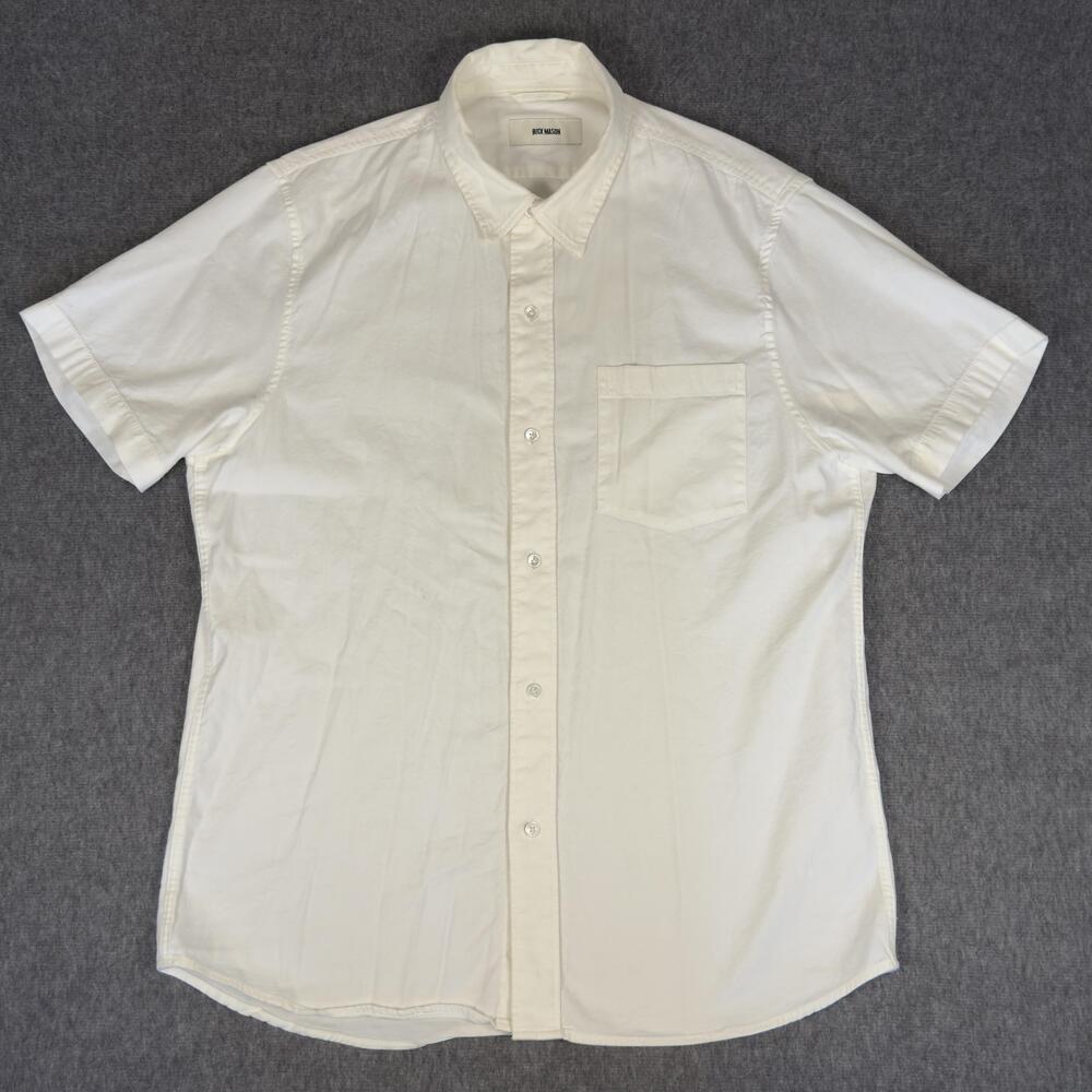Buck Mason Shirt Mens Large White Solid Short Sleeve Button Up Cotton Casual